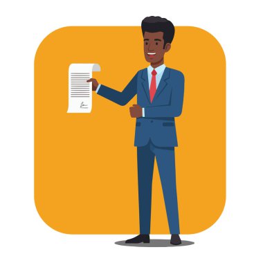 Afro İşadamı Sözleşmesi Kağıt Düz Vektör İllüstrasyonu