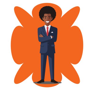 Güvenilir Afro Erkek İş Adamı Düz Vektör İllüstrasyonu