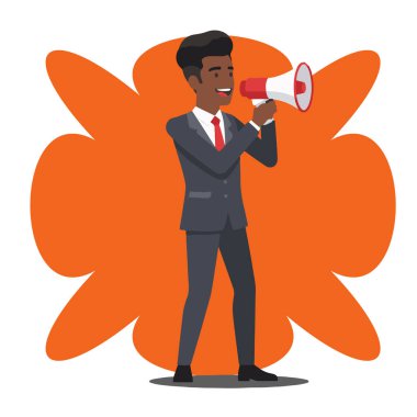 İşadamı Megafon Düz Vektör İllüstrasyonuyla Konuşuyor