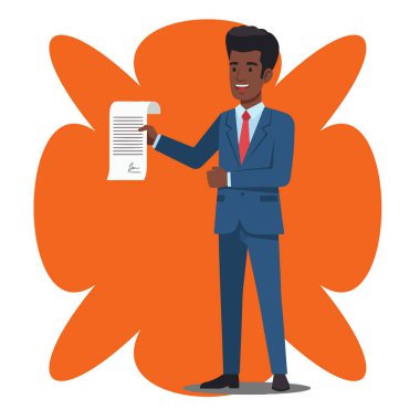 Afro İşadamı Sözleşmesi Kağıt Düz Vektör İllüstrasyonu