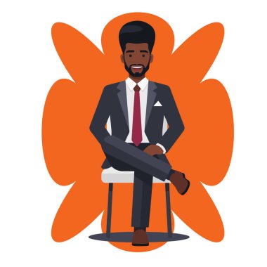 Afro İşadamı Düz Vektör İllüstrasyonunda Güvenle Oturuyor