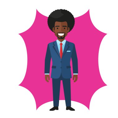 Güvenilir Afro Erkek İş Adamı Düz Vektör İllüstrasyonu