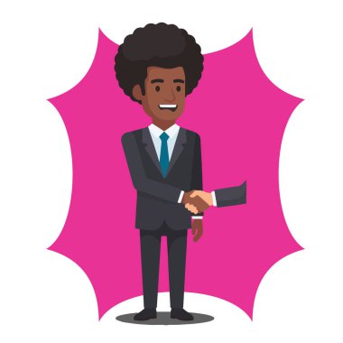 Afro Erkek İşadamı Düz Vektör İllüstrasyonuyla İş Tokalaşması