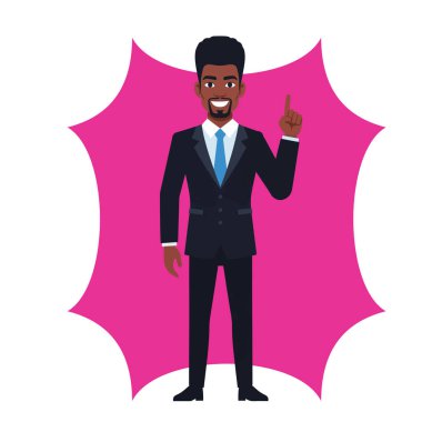 Fikir Düz Vektör İllüstrasyonlu Afro Erkek İş Adamı