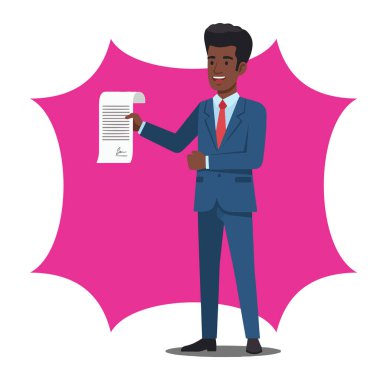 Afro İşadamı Sözleşmesi Kağıt Düz Vektör İllüstrasyonu