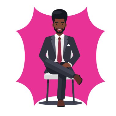 Afro İşadamı Düz Vektör İllüstrasyonunda Güvenle Oturuyor