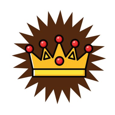 Altın Taç Simgesi Düz Vektör İllüstrasyonu. Royal Crown Düz Tasarım Vektörü İllüstrasyonu. Altın Kral Karikatür Biçimi Simgesi