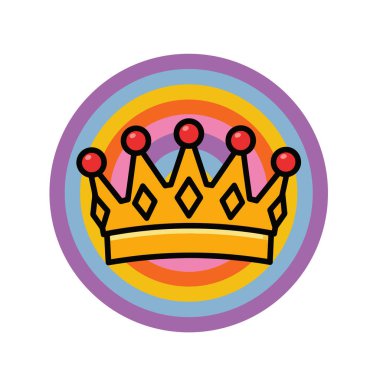 Altın Taç Simgesi Düz Vektör İllüstrasyonu. Royal Crown Düz Tasarım Vektörü İllüstrasyonu. Altın Kral Karikatür Biçimi Simgesi