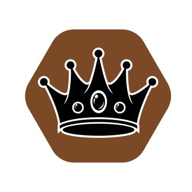 Monokrom 'da Royal Crown Silhouette. Siyah ve Beyaz Taç Siluet Simgesi. Minimalist Siyah ve Beyaz Taç Sembolü. 