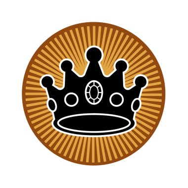 Monokrom 'da Royal Crown Silhouette. Siyah ve Beyaz Taç Siluet Simgesi. Minimalist Siyah ve Beyaz Taç Sembolü. 