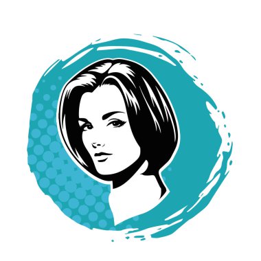 Çarpıcı Siyah ve Beyaz Pop Sanat Vektörü Güzel Bir Kadının Kafasının İllüstrasyonu