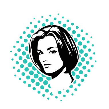 Çarpıcı Siyah ve Beyaz Pop Sanat Vektörü Güzel Bir Kadının Kafasının İllüstrasyonu