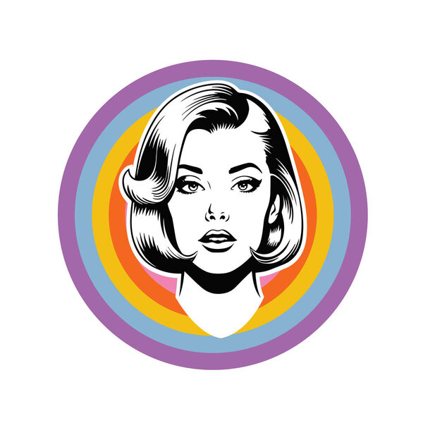 Striking Black and White Pop Art Vector Illustration of a Beautiful Woman's Head