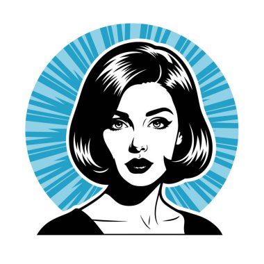 Bob Saç Tıraşı Vektör İllüstrasyonlu Zarif Pop Sanatçısı Kadın