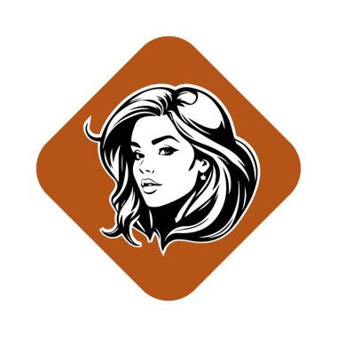 Akan Saçlı Göz kamaştırıcı Kadın Vesikalığı, siyah ve beyaz vektör çizimi