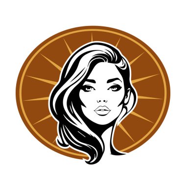 Akan Saçlı Göz kamaştırıcı Kadın Vesikalığı, siyah ve beyaz vektör çizimi