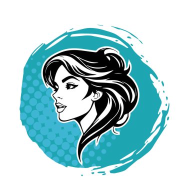 Akan Koyu Saçlı Şık Kadın, siyah beyaz vektör çizimi