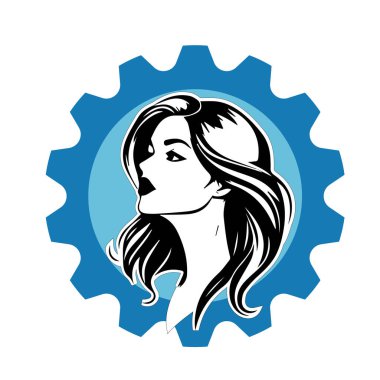 Uçan Saçlı Şık Kadın, siyah beyaz vektör çizimi