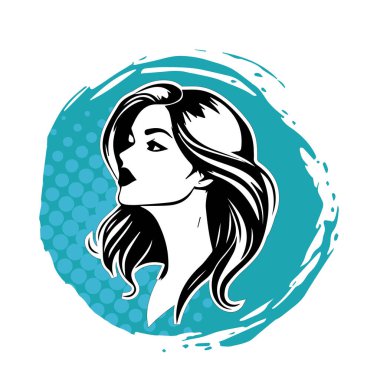 Uçan Saçlı Şık Kadın, siyah beyaz vektör çizimi