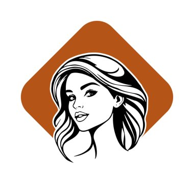 Uçan Saçlı Şık Kadın, siyah beyaz vektör çizimi