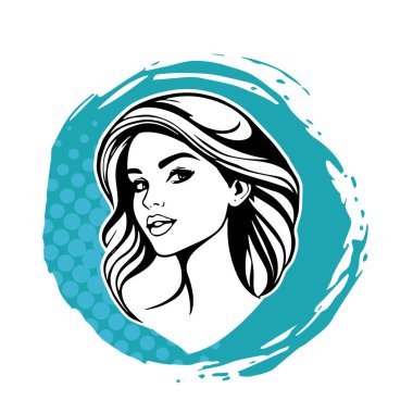 Uçan Saçlı Şık Kadın, siyah beyaz vektör çizimi