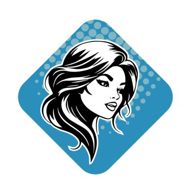 Akan Koyu Saçlı Şık Kadın, siyah beyaz vektör çizimi