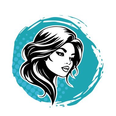 Akan Koyu Saçlı Şık Kadın, siyah beyaz vektör çizimi