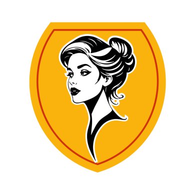 Siyah-beyaz vektör tarzıyla çizilmiş Retro Updo saç stiline sahip zarif bir kadın.