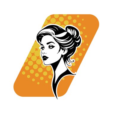 Siyah-beyaz vektör tarzıyla çizilmiş Retro Updo saç stiline sahip zarif bir kadın.