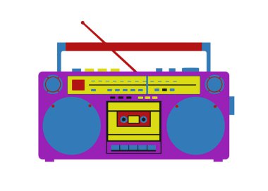 Radyo teybi, düz vektör illüstrasyonu, ön görünüm.