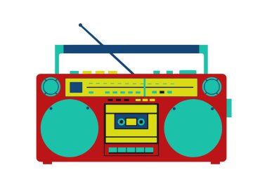 Radyo teybi, düz vektör illüstrasyonu, ön görünüm.