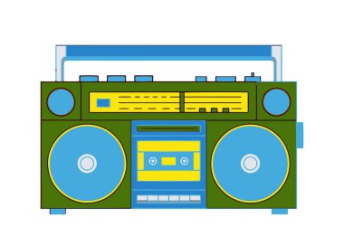 Radyo teybi, düz vektör illüstrasyonu, ön görünüm.