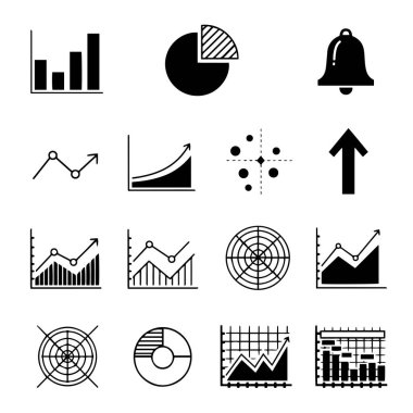 Düz Siyah Vektörde Asgari Monoton Grafik ve Grafik Simgeleri