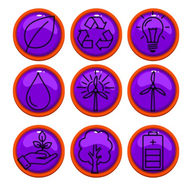 Doğa, Enerji ve Sürdürülebilirlik Sembolleri içeren Asgari Satır Çevre Simgesi Paketi