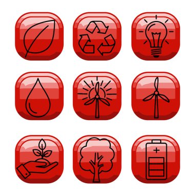 Doğa, Enerji ve Sürdürülebilirlik Sembolleri içeren Asgari Satır Çevre Simgesi Paketi