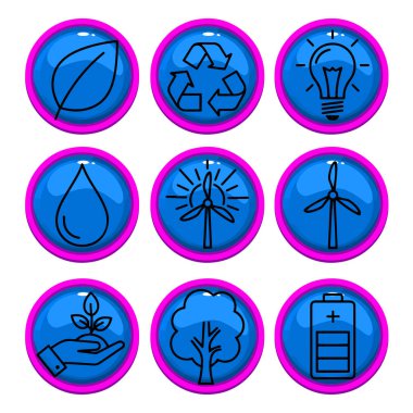 Doğa, Enerji ve Sürdürülebilirlik Sembolleri içeren Asgari Satır Çevre Simgesi Paketi