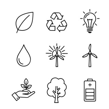 Doğa, Enerji ve Sürdürülebilirlik Sembolleri içeren Asgari Satır Çevre Simgesi Paketi