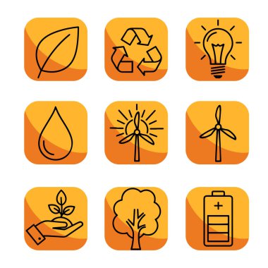 Doğa, Enerji ve Sürdürülebilirlik Sembolleri içeren Asgari Satır Çevre Simgesi Paketi