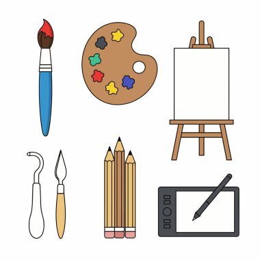 Sanatçı Araçları Simgesi Düz Vektör Biçiminde Ayarlandı