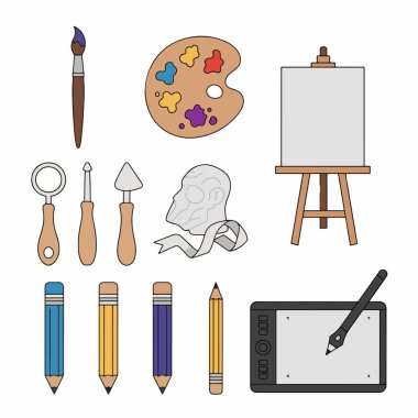 Sanatçı Araçları Simgesi Düz Vektör Biçiminde Ayarlandı