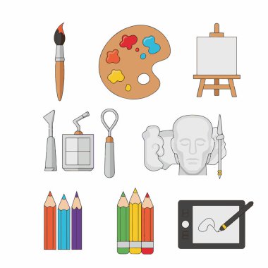 Sanatçı Araçları Simgesi Düz Vektör Biçiminde Ayarlandı