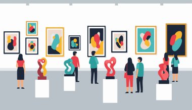Sanat Sergisi Düz Vektör İllüstrasyonu Galeri Sahnesi