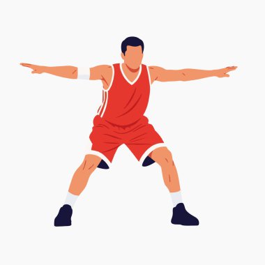 Düz Vektör Erkek Basketbolcu Savunmacı Stance Illustration