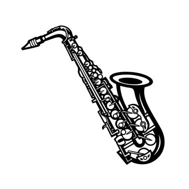 Saksafon Siyah ve Beyaz Vektör Tasarımı