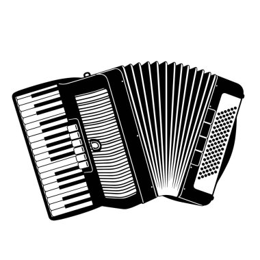 Akordiyon Siyah ve Beyaz Vektör İllüstrasyonu
