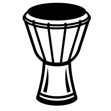 Djembe Davul Siyah ve Beyaz Vektör İllüstrasyonu