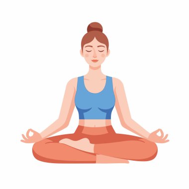Lotus Poz Düz Vektör İllüstrasyonunda Yoga Kadını