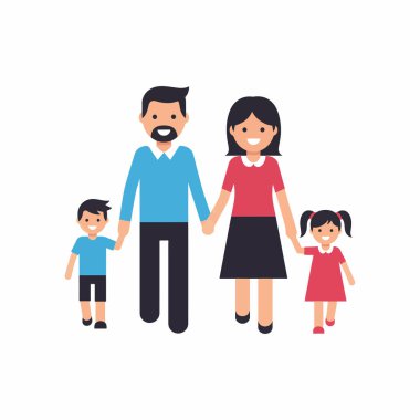 Mutlu Aile Yürüyüşü Düz Vektör İllüstrasyonu