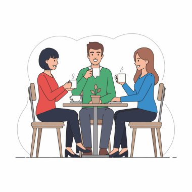 Kafe Düz Vektör İllüstrasyonunda Takılan Arkadaşlar