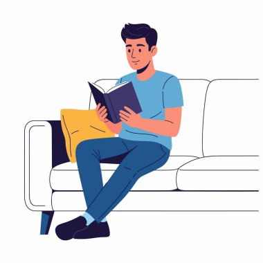Koltukta Okuyan Adam Düz Vektör İllüstrasyonu